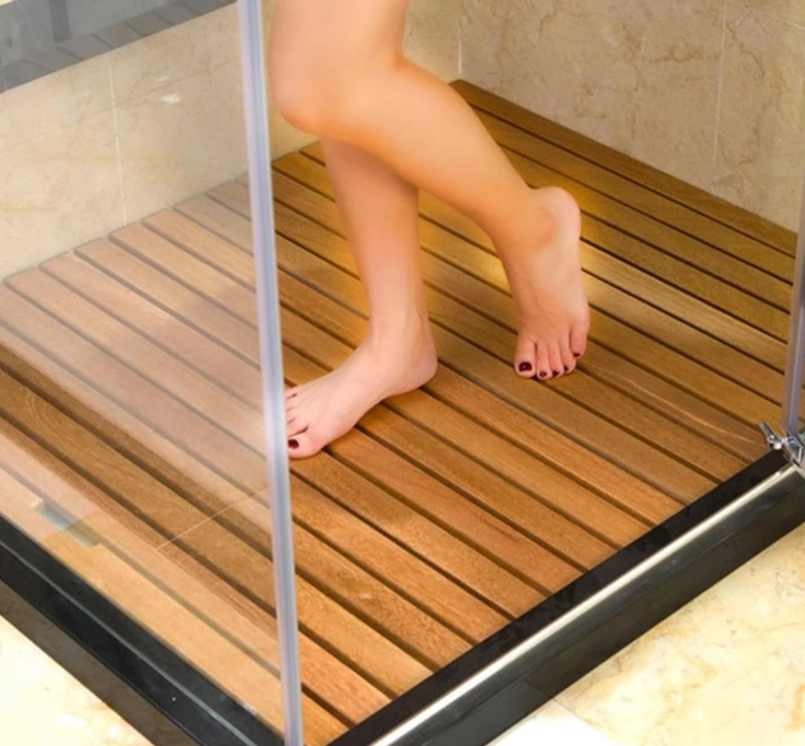 Interlocking Solid Wood Non-Slip Bathroom Mat